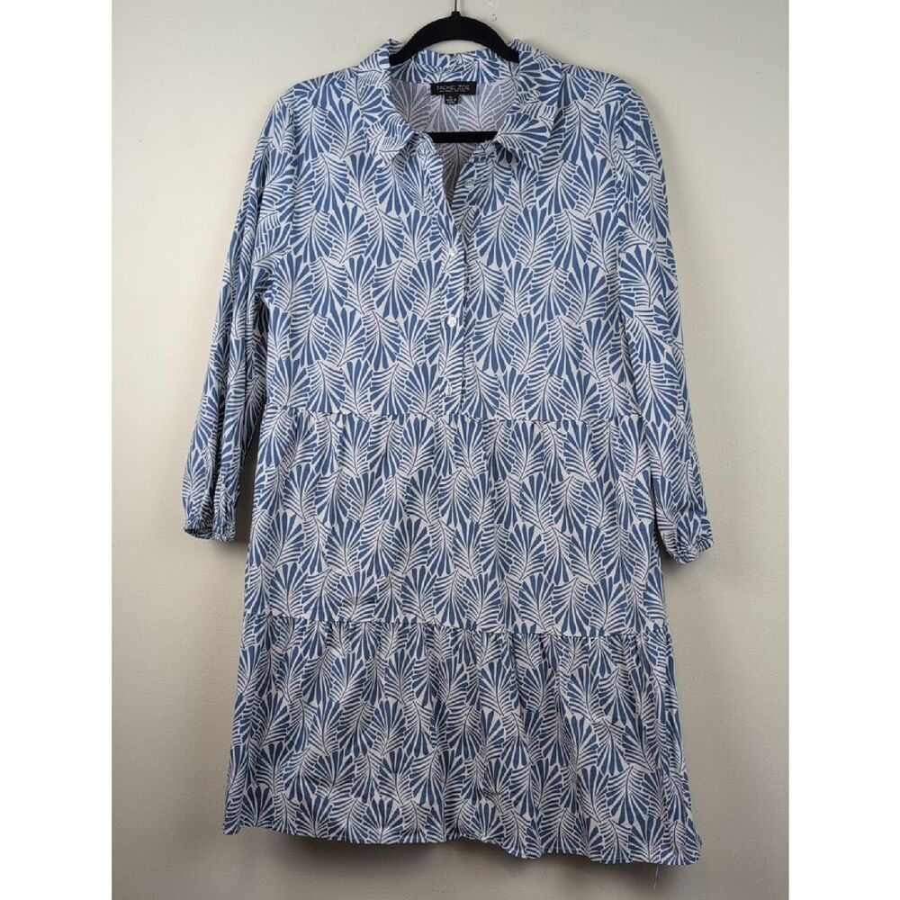 Rachel Zoe Blue Leaf Print Cotton Shirt Dress Size XL